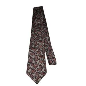 Paisley Men's Neck Tie Gray, Red & Black 100% Silk Handmade, Unlabeled